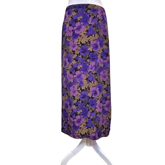 Vintage Y2K Purple Gold Floral Maxi Skirt with Slit Plus Size Women 1x - Picture 2 of 8